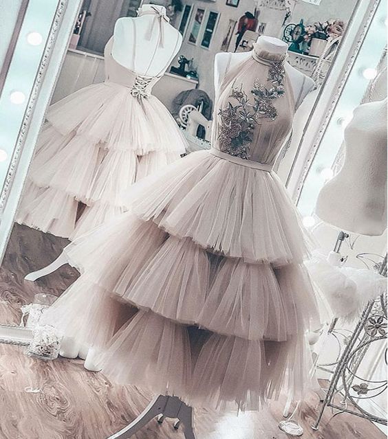 Cute Tulle Lace Short Prom Dress,sleeveless Homecoming Dress