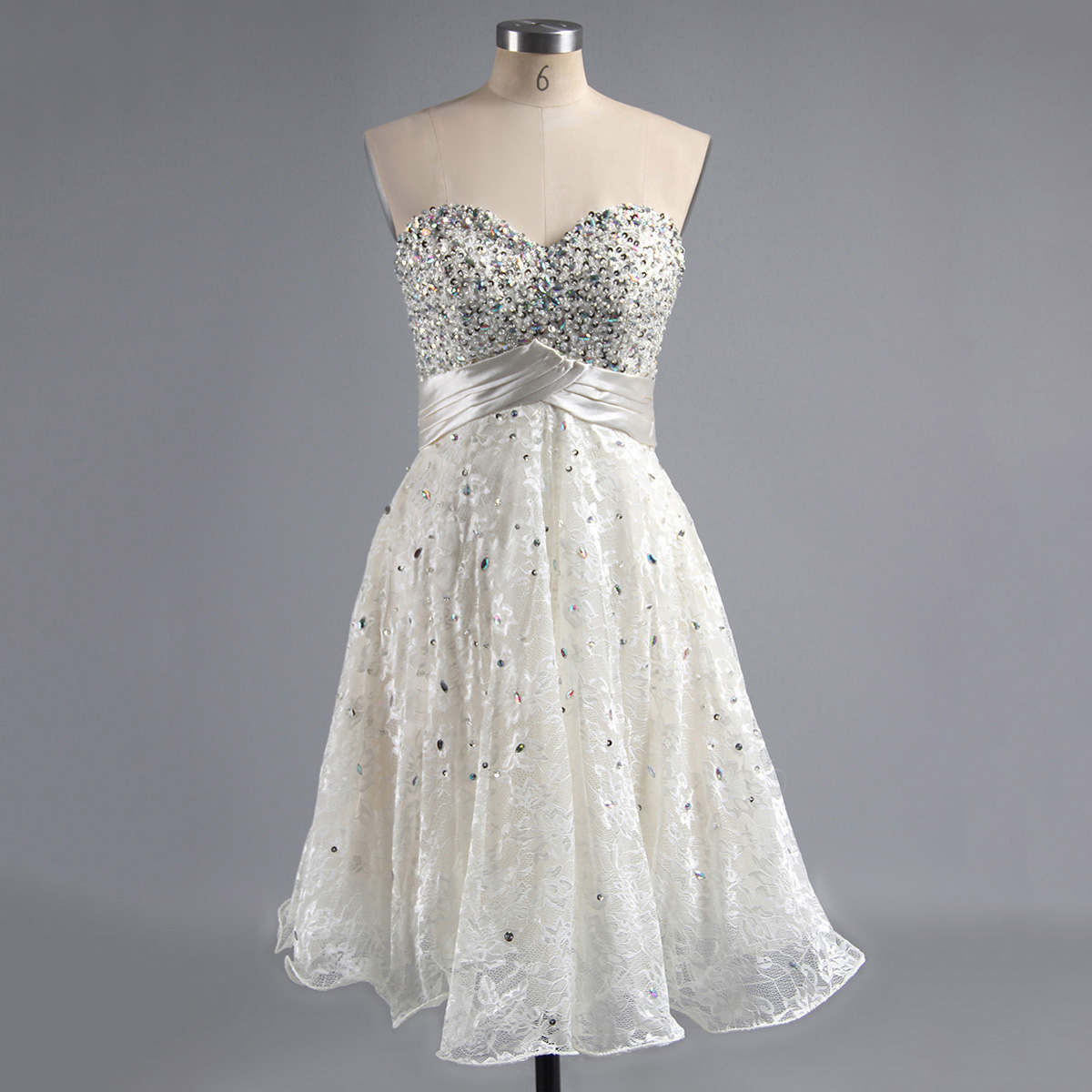Sweetheart White And Silver Homecoming Dress, Elegant Lace Homecoming Dress With Beads And Sequins, Lace-up Mini Homecoming Dress