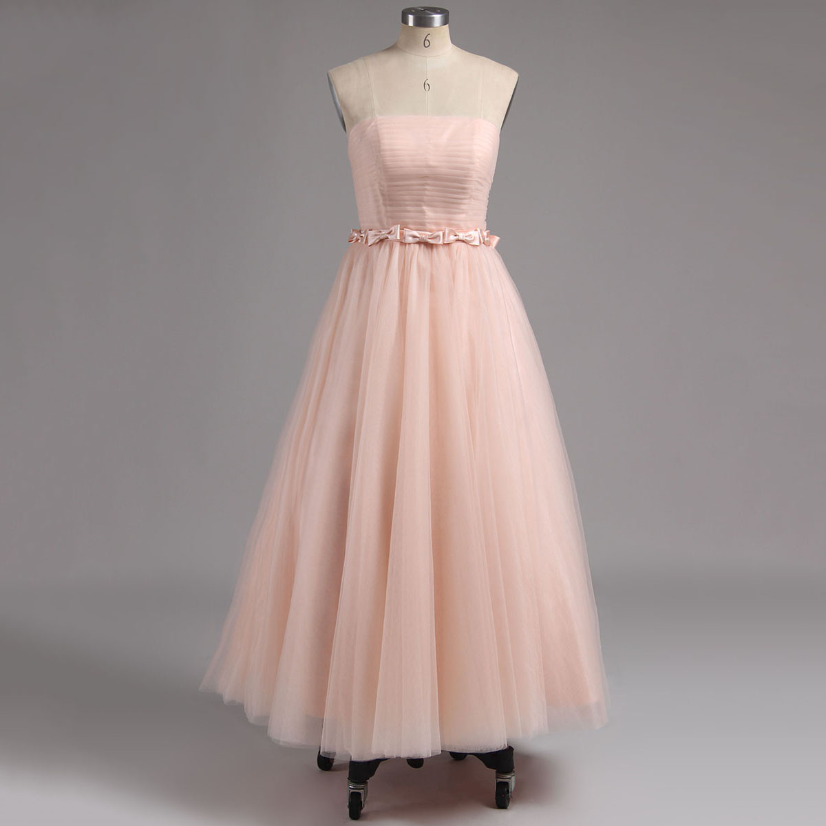 Strapless Homecoming Dress In Tea Length With Pleats, Princess Lace-up Homecoming Dress With Bowknot, Elegant Pink Tulle Homecoming Dress