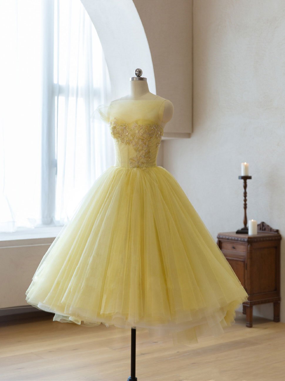 Yellow Tulle Beads Short Prom Dress Yellow Homecoming Dress