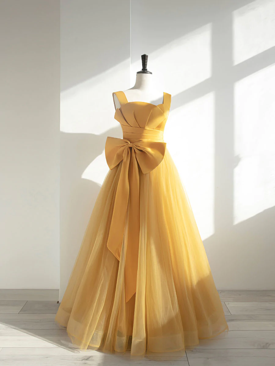 Cute Yellow evening dress, halter party dress,satin chic prom dress