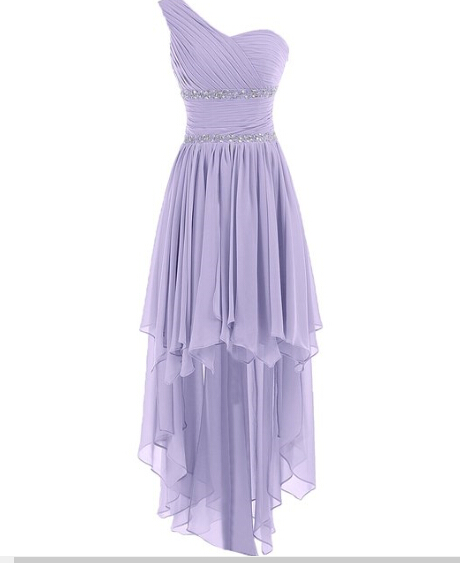 High Low Bridesmaid Dresses,chiffon Pleated Evening Prom Dress Featuring Ruched One Shoulder Bodice