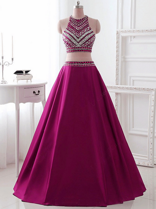 Two Piece Formal Prom Dress, Beautiful Long Prom Dress, Banquet Party Dress