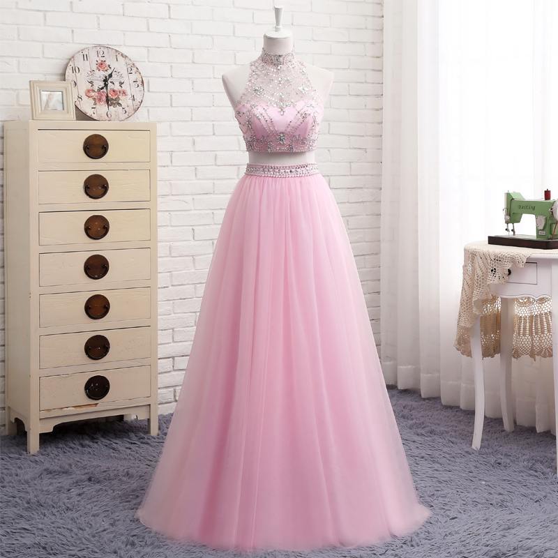 Two Pieces Tulle A Line Formal Prom Dress, Beautiful Long Prom Dress, Banquet Party Dress