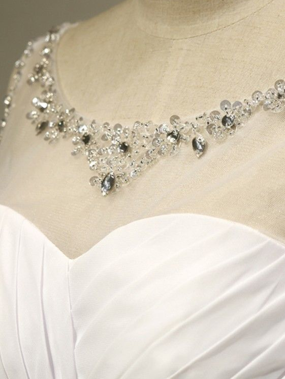 Vintage A Line White High Neckline Chiffon Beads Long Prom Dress