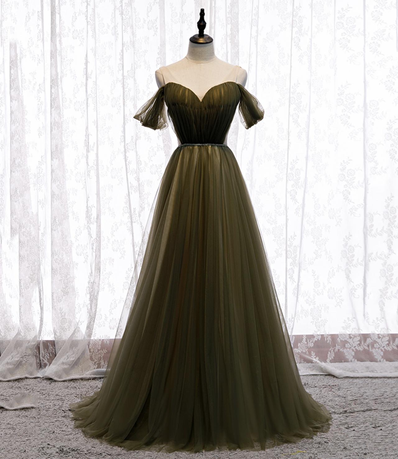 Elegant A Line V Neck Tulle Formal Prom Dress, Beautiful Long Prom Dress, Banquet Party Dress