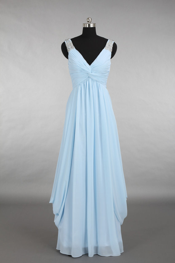 Elegant Chiffon A Line V-neck Sleeveless Formal Prom Dress, Beautiful Long Prom Dress, Banquet Party Dress