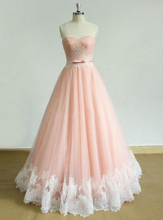 Elegant Sweetheart A-line Lace Tulle Formal Prom Dress, Beautiful Long Prom Dress, Banquet Party Dress