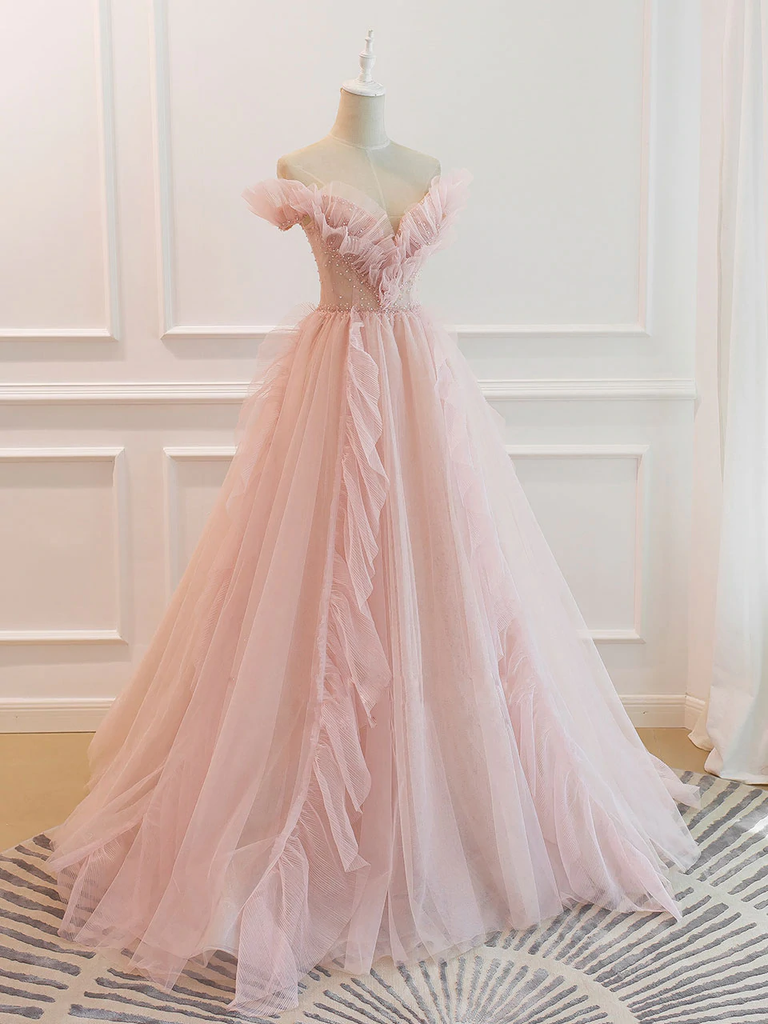 Elegant Lovely Tulle Off Shoulder Formal Prom Dress, Beautiful Long Prom Dress, Banquet Party Dress