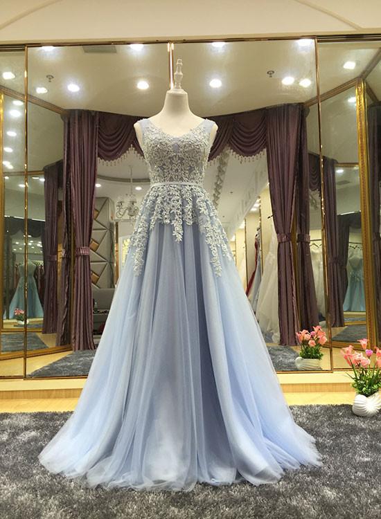 Elegant A-line Tulle Appliques Formal Prom Dress, Beautiful Long Prom Dress, Banquet Party Dress