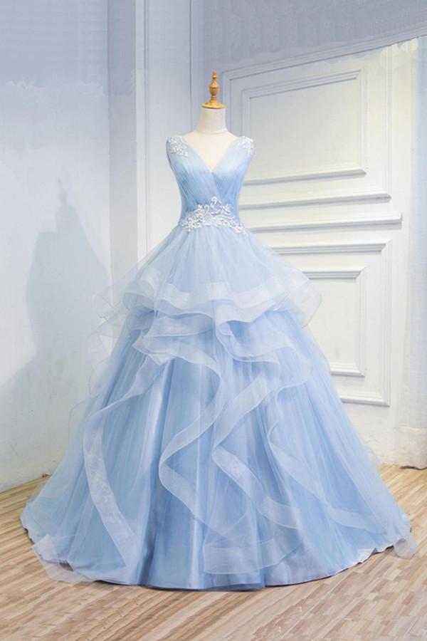Elegant V Neck A-line Appliques Tulle Formal Prom Dress, Beautiful Prom Dress, Banquet Party Dress