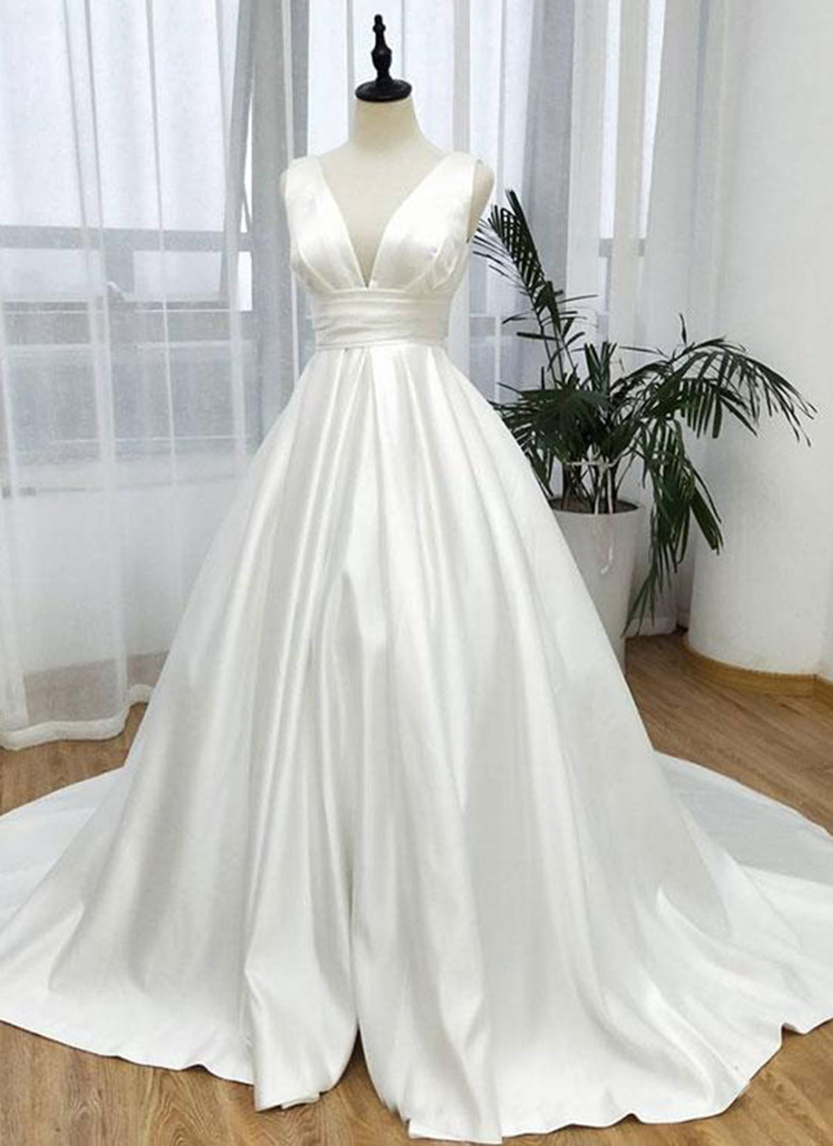 Elegant V Neck Satin Formal Prom Dress, Beautiful Long Prom Dress, Banquet Party Dress
