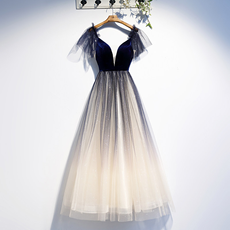 Evening Dress Elegant Deep V-neck Simple Short Sleeve Sequins Floor-length Simple A-line Plus Size Women Formal Party Gown