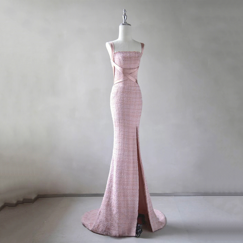 Evening Dress Pink Elegant Lace Up Floor Length Sleeveless Mermaid Square Collarjersey Plus Size Women Party Dresses