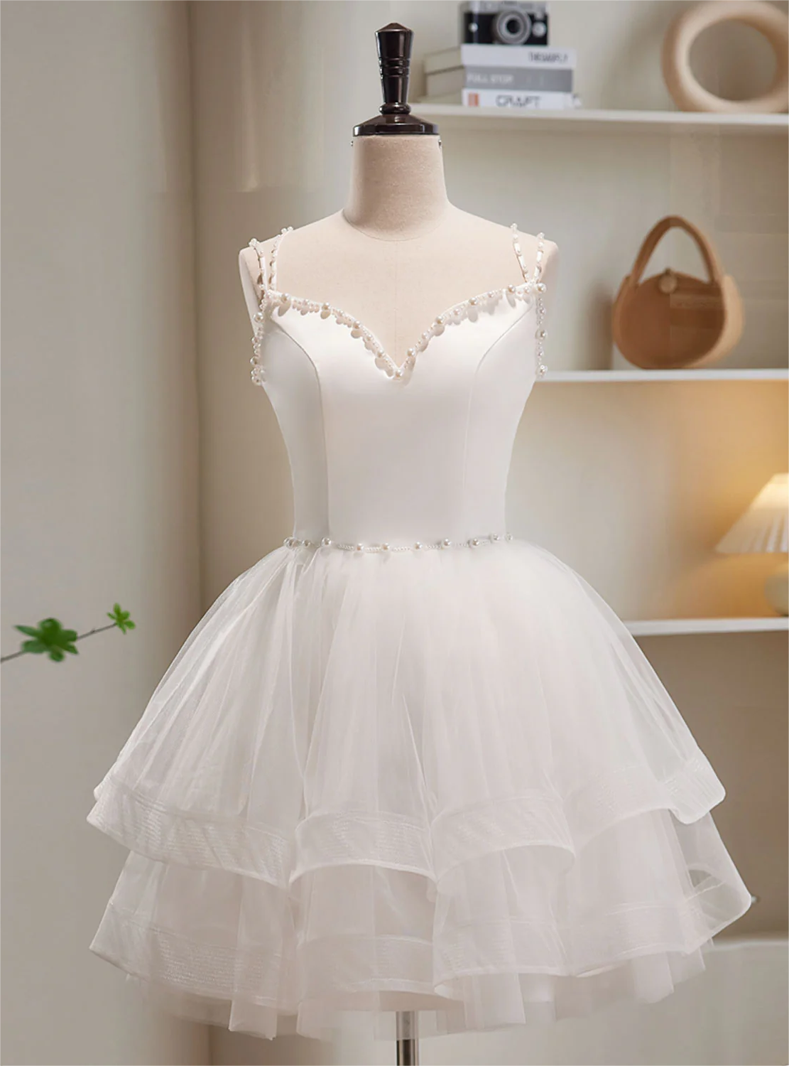 Short Homecoming Dress, White Tulle Short Prom Dresses, Cute White Puffy Homecoming Dresses