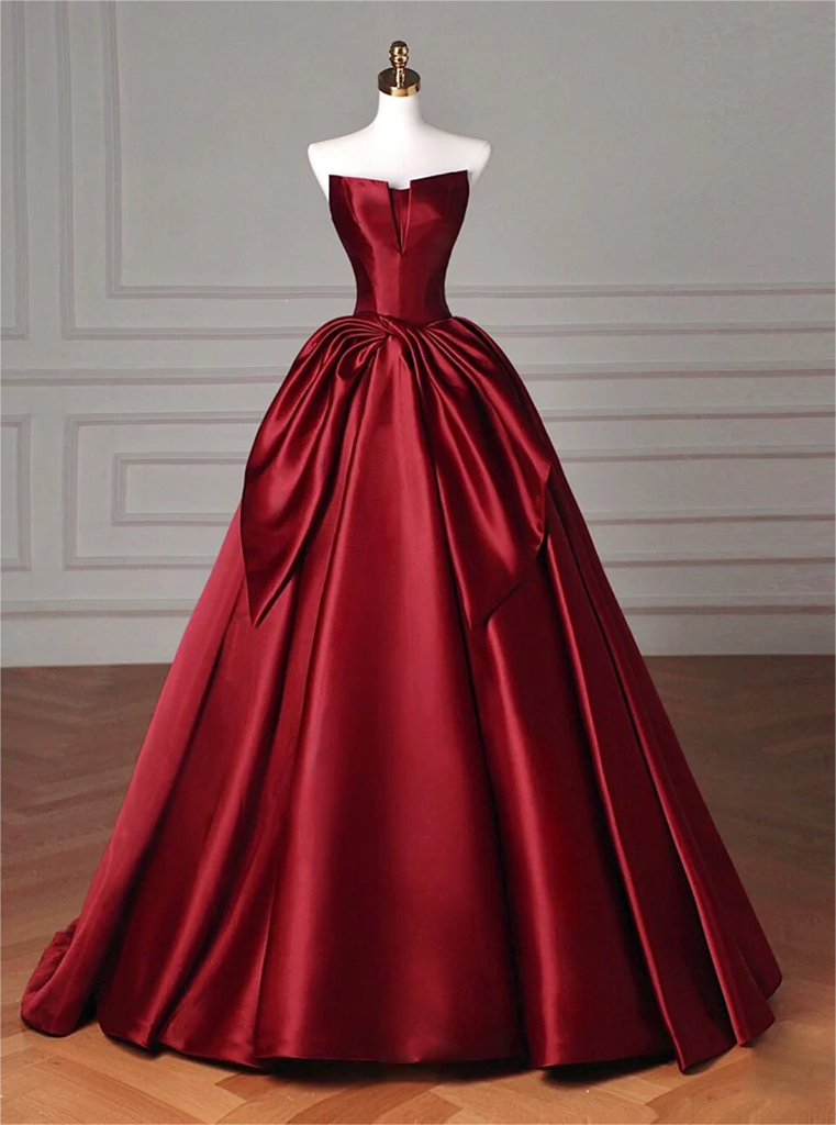 Simple A Line Short Sleeves Velvet Burgundy Long Prom Dresses C92