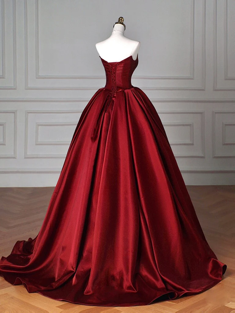 Simple Burgundy A line Long Prom Dresses, Burgundy Bridesmaid Dresses