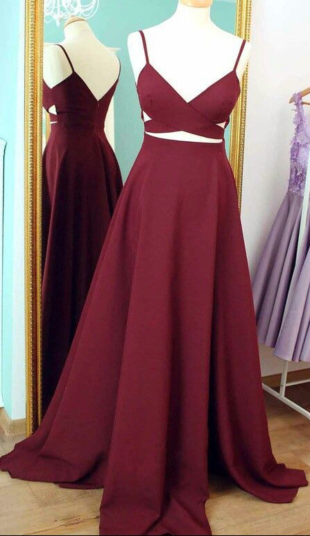 Gorgeous Red 2 Pieces Prom Dresses Long Sexy Evening Gowns Chiffon Two Piece Formal Dress For Teens