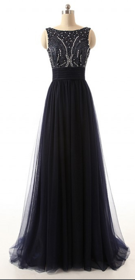Bateau Neckline Beaded A-line Long Prom Dress With Bowknot Sash And Open Back