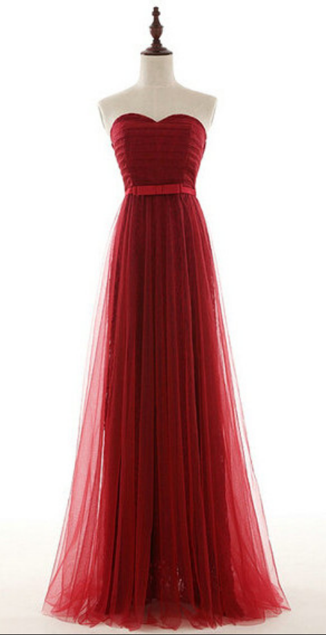 Red Strapless Sweetheart Tulle Long Prom Dress With Lace Up Back