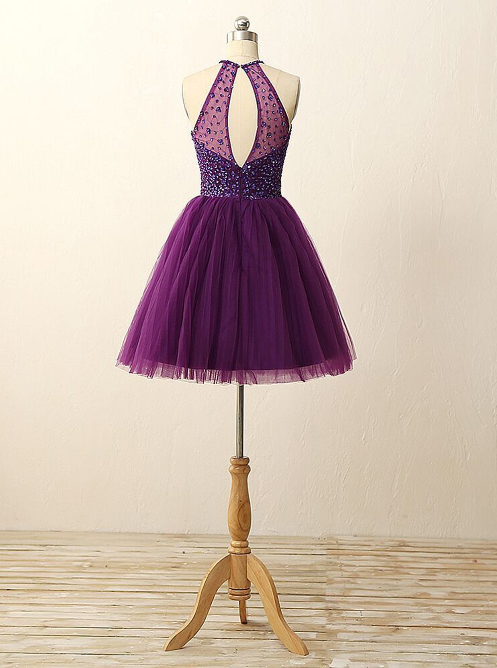 Beautiful Purple Short Prom Dress Backless Prom Dress Purple