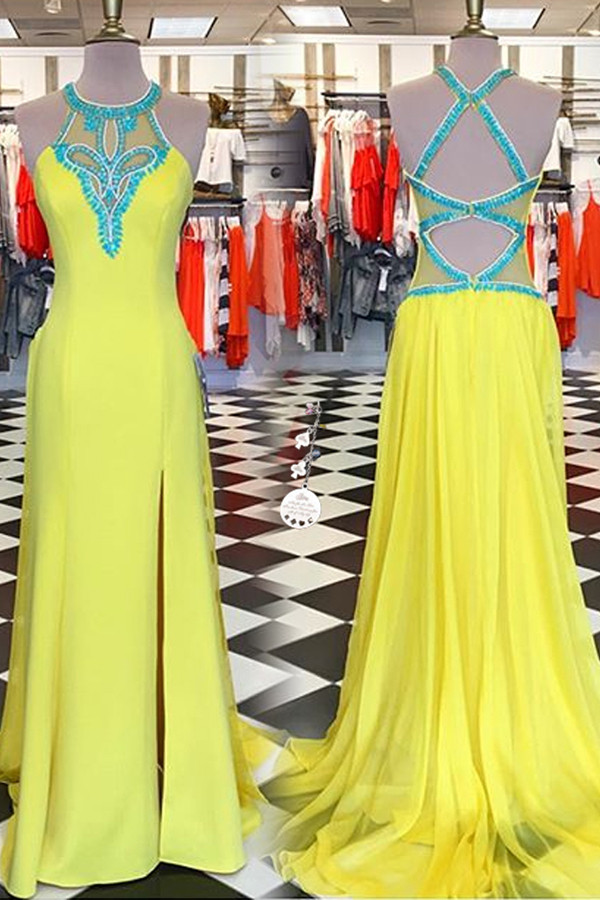 Prom Gowns,charming Evening Dresses, Yellow Long Prom Dresses,beading Prtom Gowns,prom Dresses,for Teens,modest Evening Dresses