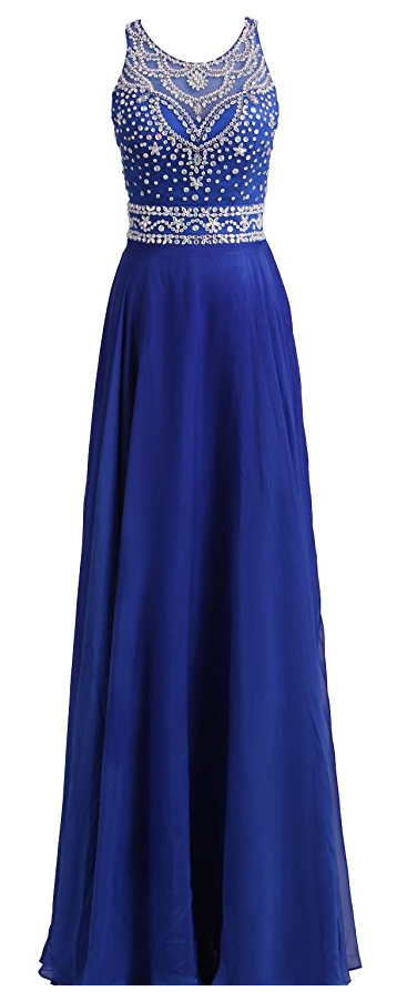 Prom Dresses Sexy Open Back Chiffon With Beads Evening Dresses