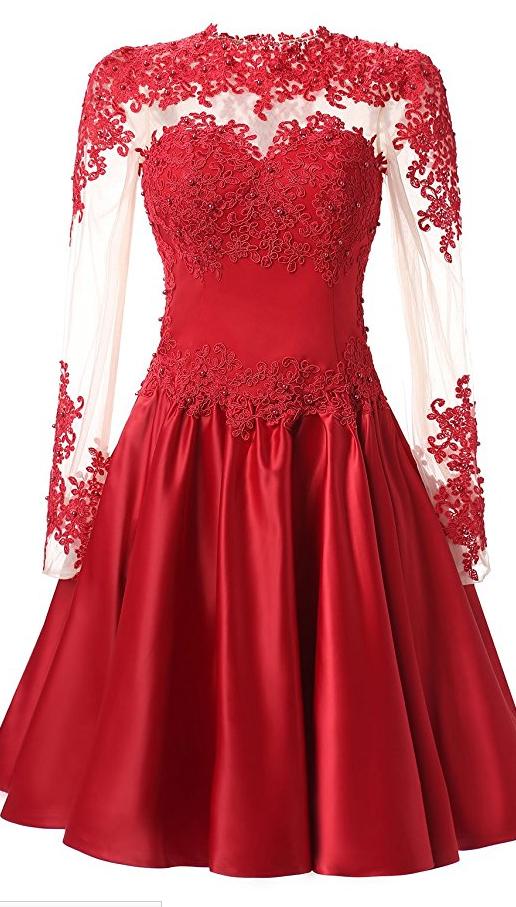 A Line Long Sleeves With Applique Homecoming Dresses
