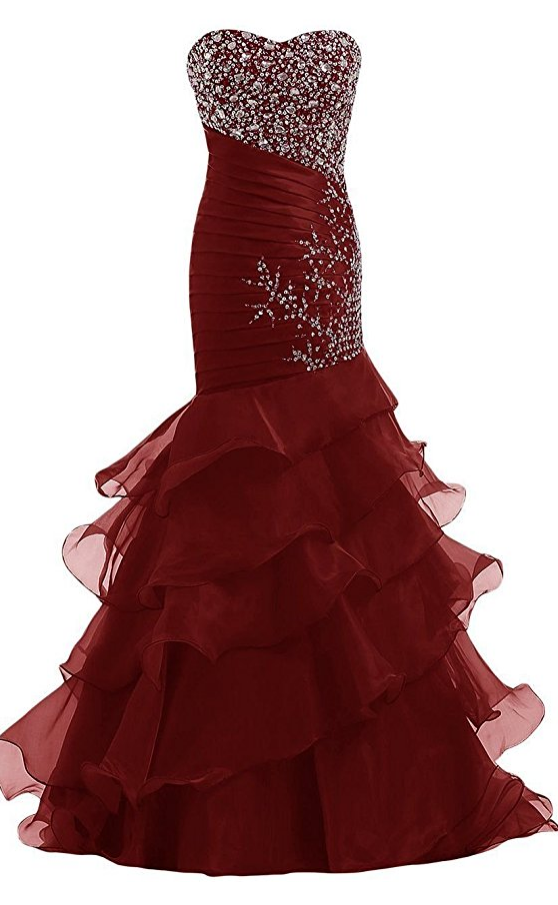Fashion Mermaid Beaded Organza Formal Gown Long Evening Prom Dresses