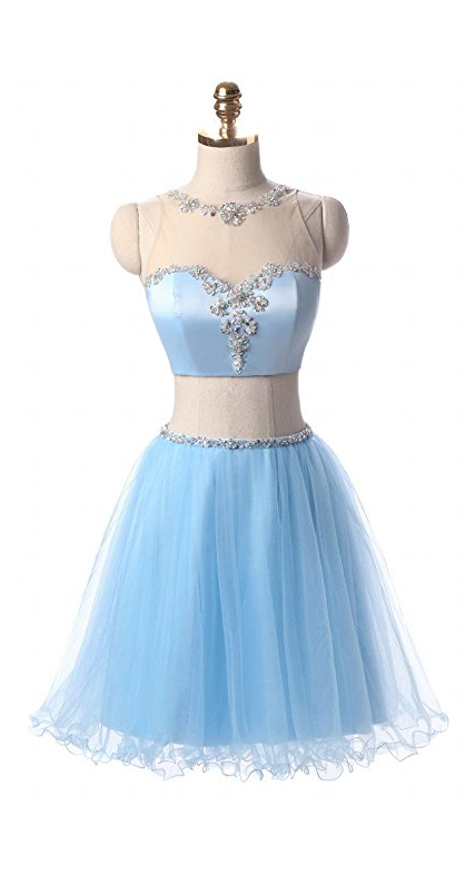Tulle Short Two Pieces Rhinestone Prom Homecoming Party Dresses Homecoming Dresses