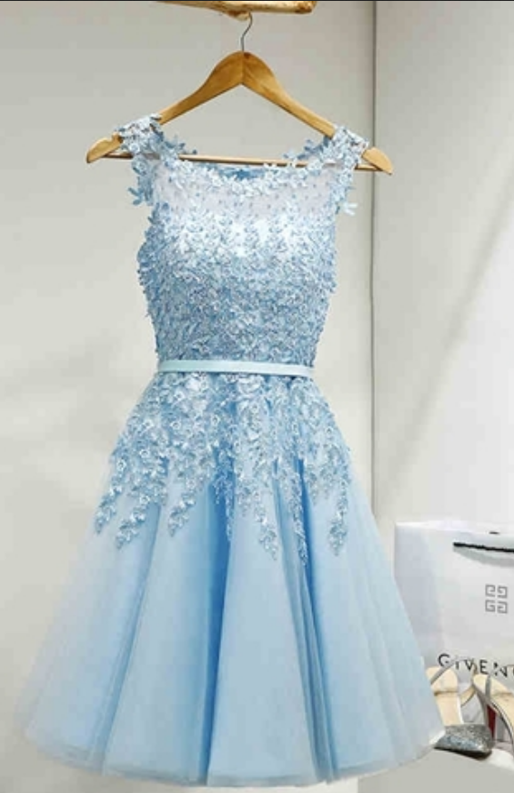 Blue Homecoming Dress,lovely Homecoming Dress,popular Homecoming Dress, Pretty Junior Homecoming Dress With Appliques,graduation Dress ,