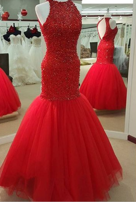 Charming Prom Dress,beading Prom Dress,o-neck Prom Dress,backless Evening Dress