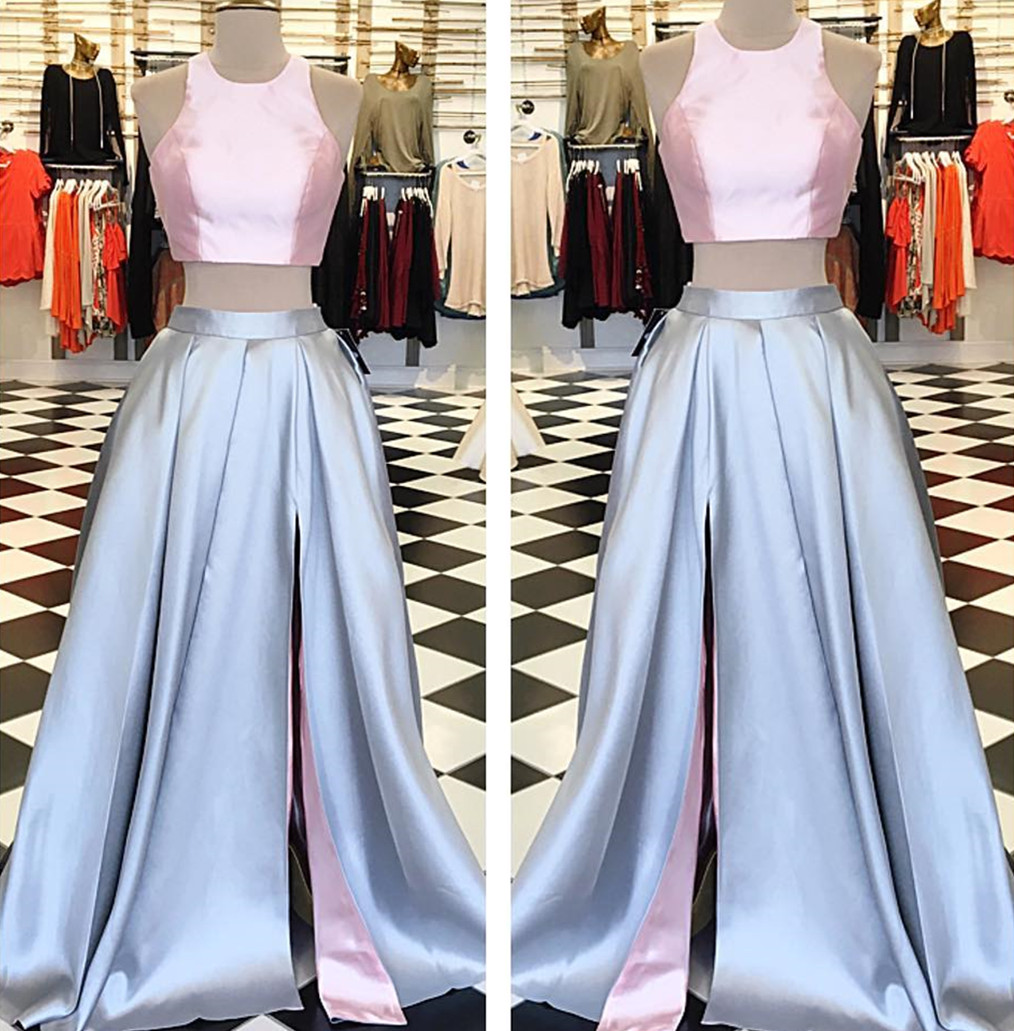 Charming Prom Dress,two Piece Prom Dress,slit Dress,party Gowns,long Evening Dress,halter Dresses