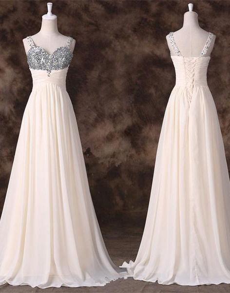 Sweetheart A-line Chiffon Floor-length Dress With Beaded Embellishment And Pleated Bodice And Lace-up Back