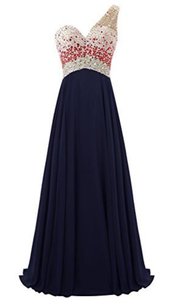 One-shoulder Sweetheart A-line Chiffon Long Prom Dress With Beaded