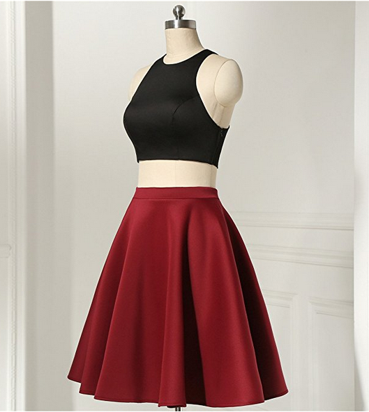 Two Pieces Bare Midriff Crop Top Pleated Skirt Homecoming Dresses on Luulla