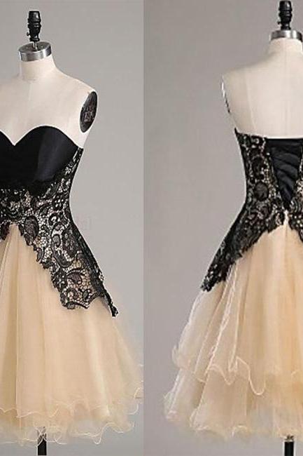 Sweetheart Lace Homecoming Dresses, Champagne Organza Homecoming Dresses, Lace Up Homecoming Dresses, Fashionsimple Homecoming Dresses, Lace