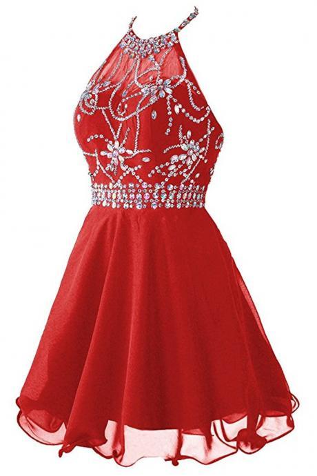 Vestido Festa Curto Chifon Shipping Gradation Dresses Halter Red Backless Homecoming Dresses Short Prom Gowns