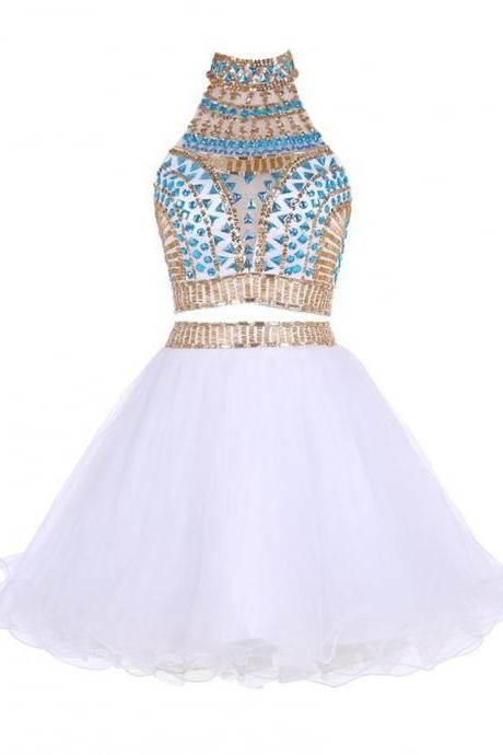 Fashion White Graduation Dresses Vestidos Formatura Curto Sexy Two Pieces Homecoming Dress With Crystals