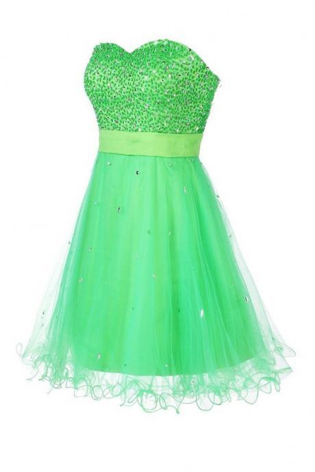 Green Strapless Sweetheart Neckline Homecoming Dress With Crystal Beading