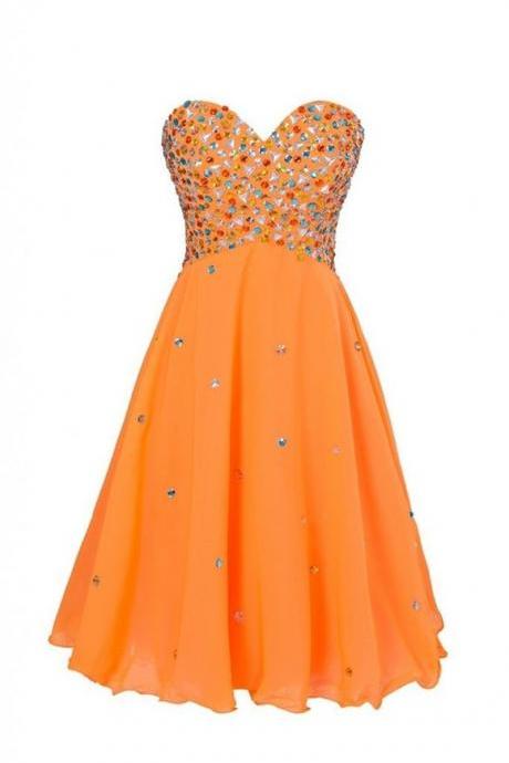 Short Orange Homecoming Dresses With Crystals