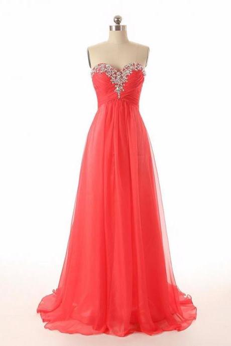 Sexy Custom Made Prom Dresses Sweetheart Chiffon Party Gowns Beading Crystal Pleat Vintage Evening Dress