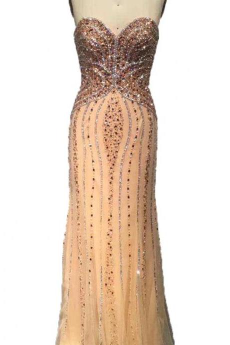 Real Photo Colorful Beaded And Crystal Prom Dresses Luxurious Sweetheart Evening Gown