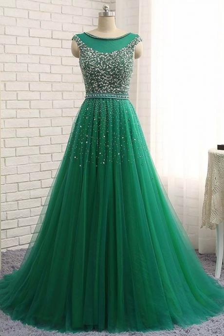 Long Tulle Prom Dresses Crystals Floor Length Women Party Dresses