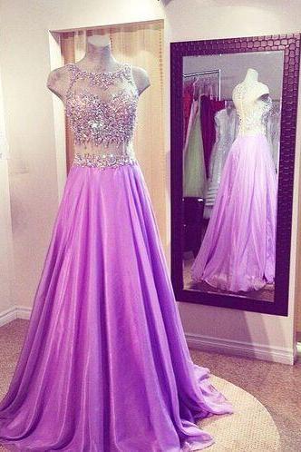Purple Prom Dresses, Long Satin Prom Dresses, Crystals Prom Dresses, Floor Length Dresses