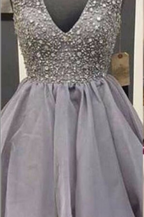 Short Homecoming Dresses Sexy V-neck Eading Knee Length Prom Dress Organza Homecoming Gowns For Girls