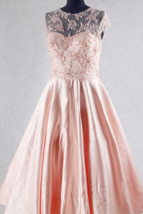 Cap Sleeve A Line Pearls Beading Knee Length Peach Pink Short Homecoming Dresses