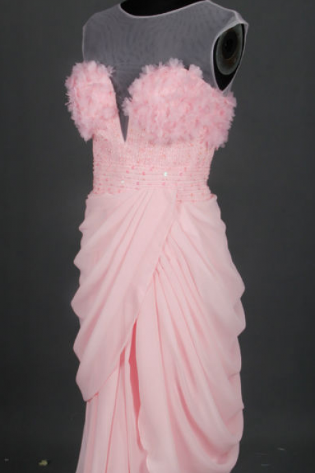 Pink Illusion Neckline Short Sheath Evening Dress