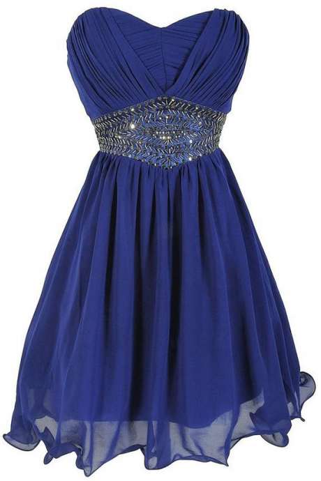 Royal Blue Empire Sweetheart Homecoming Dresses, Wholesale Chiffon Short Homecoming Dresses, Mini Homecoming Dress With Gorgeous Beads