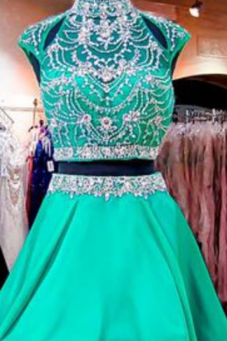 Two Pieces Rhinestone Homecoming Dresses, Open Back Chiffon Homecoming Dresses, Short Prom Dresses, Homecoming Dress